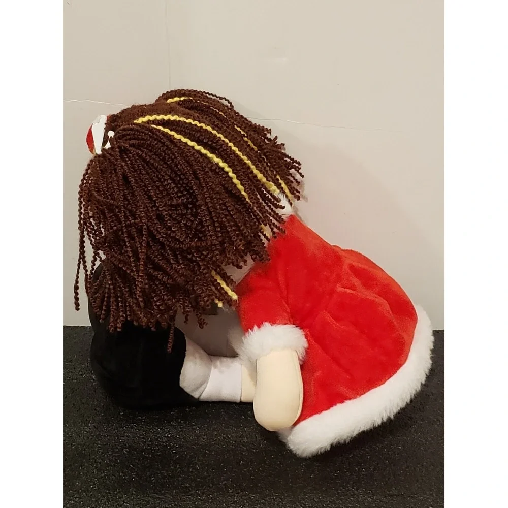 Linzy Toys Little Girl Plush Christmas Doll Brown Hair Holiday‎ Red Dress HTF